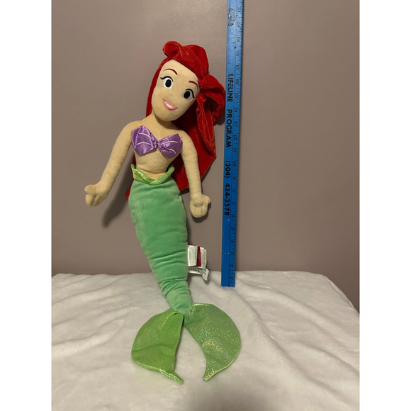 Disney Princess Ariel Little Mermaid Plush Doll 20" Red Hair Green Tail Jay - Picture 1 of 5